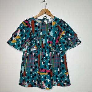 CROSBY By Mollie Burch Evans Freestyle Flutter Sleeve Blouse Size XS